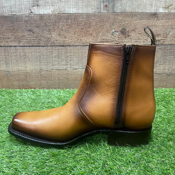 Men's Western Rodeo Genuine Honey Leather Half Boots with Zipper Dubai Toe 266 - Picture 5 of 8
